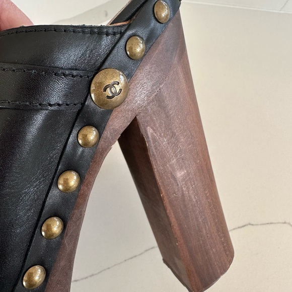 AUTH CHANEL Platform Clogs Mules Black 40/9 - Picture 7 of 8